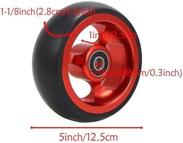 Ролики для інвалідних візків 5-дюймове змінне переднє колесо для спортивних інвалідних візків, суцільне нековзне колесо з поліуретану, колесо з алюмінієвого сплаву з підшипником 5/16 дюйма (8 мм) (2 шт.) (колір червоний)) Червоний Один розмір підходить дл