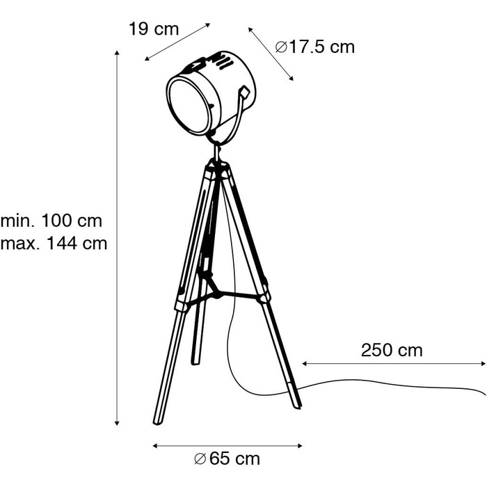 Промисловість I Вінтаж I Промисловість I Вінтаж I Дерев'яний торшер зі штативом і студійним прожектором - Braha I Вітальня I I Спальня - Подовжений - підходить світлодіод E14