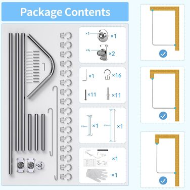 Карниз для душових штор KULACO L-подібної форми, регульовані кутові штори для душу з нержавіючої сталі SUS304, кутовий шторник для душової штори 100-120x100-190 см Душова штанга з 16 кільцями для душових штор для ванни