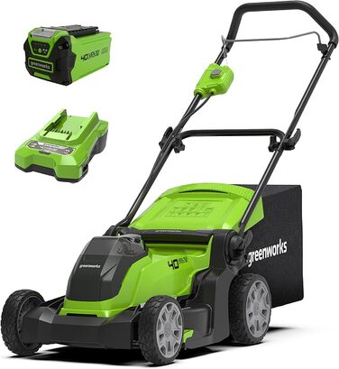 Акумуляторна газонокосарка Greenworks G40LM41K25 для площі до 300 м, ширина зрізу 41 см, 50-літровий мішок ПЛЮС акумулятор 40 В 2,5 Ач та зарядний пристрій, 3-річна гарантія вкл. акумулятор 2,5 Ач зарядний пристрій