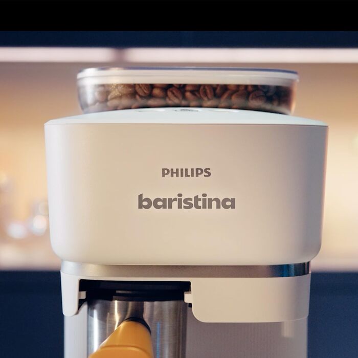 Еспресо-машина Philips Baristina - справжній еспресо - зроблено просто. Компактна кавоварка- Натуральна біла з білим портафільтром- Тиск насоса 16 бар- Автоматична кавомолка- Cafe Crema (BAR300/00)