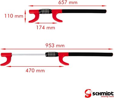 Інструменти безпеки SCHMIDT Кіготь рульового колеса, Дуже довгий замок керма, Іммобілайзер, Захист від викрадення автомобіля, Замок керма з кодовим замком без ключа для легкових автомобілів, будинків на колесах і вантажівок