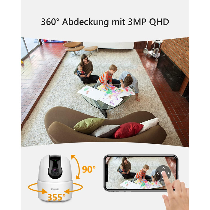 2K Indoor Surveillance Camera Wi-Fi Camera Indoor Surveillance 360 for Pet Baby Monitor with AI Person Detection, Automatic Tracking, Night Vision, Two-Way Audio, Siren, Works with Alexa, 2K Indoor Surveillance Camera Wi-Fi Camera Indoor Surveillance 360 