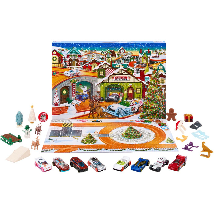 Календар Hot Wheels Advent Calendar - 8 машинок та 16 зимових аксесуарів за 24 пронумерованими дверцятами, включаючи ігровий килимок, для дітей, HKL74 Multicoloured - версія 1