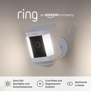 Акумулятор Ring Spotlight Camera Plus (Спотлайт Кам Плюс) Зовнішня камера спостереження з WiFi, HD відео, світлодіодним прожектором, нічним баченням, детектором руху та сиреною Alexa-сумісна камера безпеки