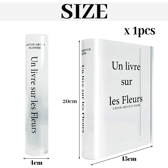Ваза для книг Waldspring, прозора ваза для книг, прозора акрилова ваза для книг, прозора ваза для квітів для книг, прикраса для книг для естетичного оформлення кімнати, квіткові композиції, центральні елементи та прикраса спальні