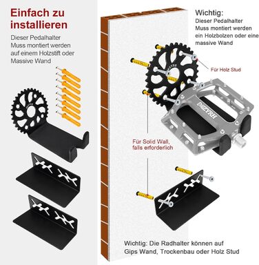 Настінне кріплення для велосипеда MZYRH, металеве, вантажопідйомність 60 кг, стіна кріплення для педального велосипеда для MTB та шосейного велосипеда ()