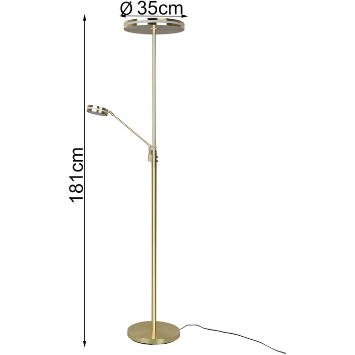 Світлодіодний торшер Trio Lights Franklin 426510208, металевий латунний матовий, в т.ч. світлодіод 35 Вт, зміна кольору, диммер латунний матовий стельовий омийник