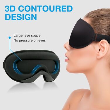 Для жінок і чоловіків, 2024 Upgrade 3D Sleep Mask for Side Sleepers, 100 Light Blocking Sleep Eye Mask, Regulable Elastic Strap for Travel, Yoga, Nap (Black)