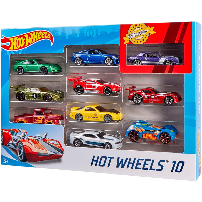 Подарунковий набір литих машинок Hot Wheels 164, по 10 іграшкових машинок, випадковий вибір, іграшкові машинки від 3 років, упаковка з 10 шт. , різнокольорові, 54886 Die-Cast Car Gift Set Random