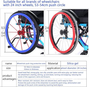 Поручні для інвалідних візків Підходить для 24-дюймових чохлів шин, 1 пара нековзних захисних кілець, стійких до стирання, покращує зчеплення з поверхнею та підвищує безпеку руху Фіолетовий
