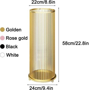 Підставка для парасольки, Тримач для парасольки, Металевий, Окремо стоячий тримач для дому, для парасольок, Підставка для прикрас для дому, офісу, 9.4 9.4 22.8 дюймів Золото 24x24x58см