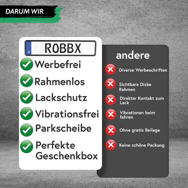 Безрамковий тримач автомобільного номерного знака ROBBX 2 шт. Вібродемпфери для захисту фарби Паркувальний диск 5 в 1 Монтажний комплект Тримач номерного знака без реклами