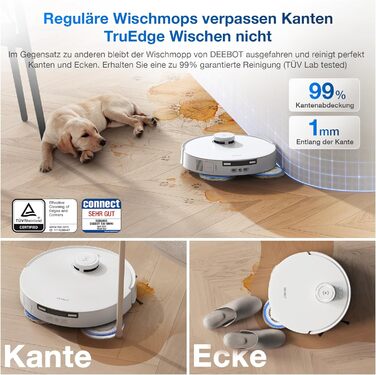 Робот-пилосос ECOVACS DEEBOT T30 PRO OMNI з функцією миття, з TrueEdge Moppin, щіткою Zero Tangle, потужністю всмоктування 11 000 PA з гарячою водою та Smart Rewash, колір сріблястий