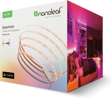 Стартовий набір Nanoleaf Matter Essentials Lightstrip, 5M розумна світлодіодна стрічка RGBW - через різьбу, світлодіодна стрічка Bluetooth 16M Colors, синхронізація екрана, працює з Google Apple, Deco та Gaming 5M Starter Pack