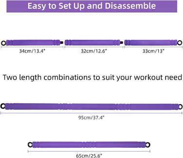 Стрічка опору Topfinder, портативна планка для пілатесу Штанга для вправ Стрічки опору Бар для фітнес-гумок Силові тренування Йога Фітнес-обладнання для дому (фіолетовий)