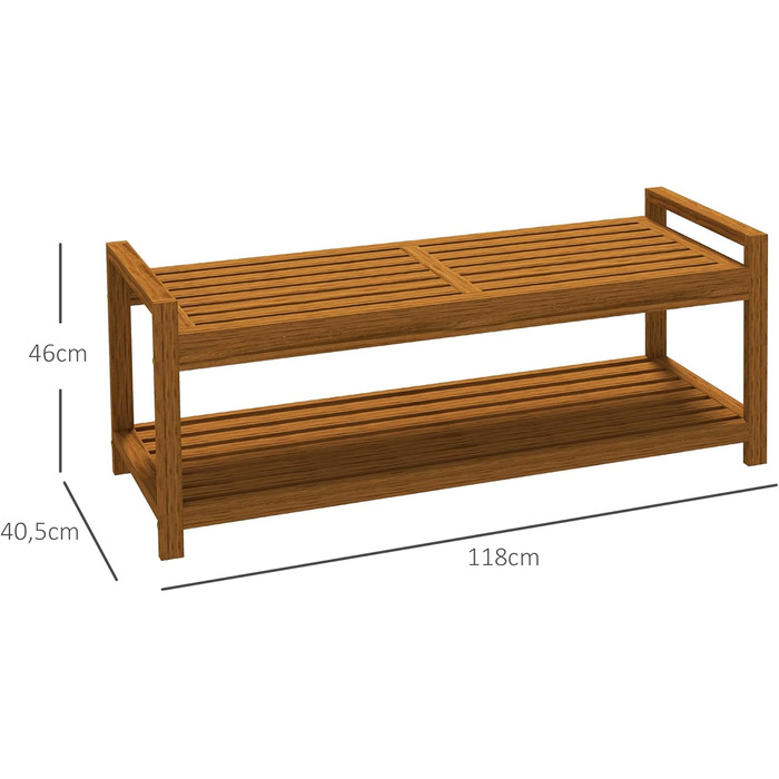 Лавка для взуття Outsunny з підлокітниками, вулична лавка, дерев'яна лавка з полицею для взуття на 2 людини, для внутрішнього та зовнішнього використання, вантажопідйомність до 250 кг, 118 х 40,5 х 46 см, тик