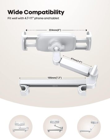 Тримач для планшета Lamicall автомобіль, Тримачі для планшетів Автомобіль - Розсувний автомобільний тримач для планшета Підголівник, Універсальний тримач підголівника планшета для iPad, смартфона, перемикача, Sumsung Tab і пристроїв 4,7-11 дюймів (оновлен