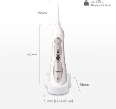 Бездротовий іригатор для води Panasonic EW1411H845 EW1411 із зарядною док-станцією, 3-ступенева інтенсивність струменя води, міжзубний режим одинарний