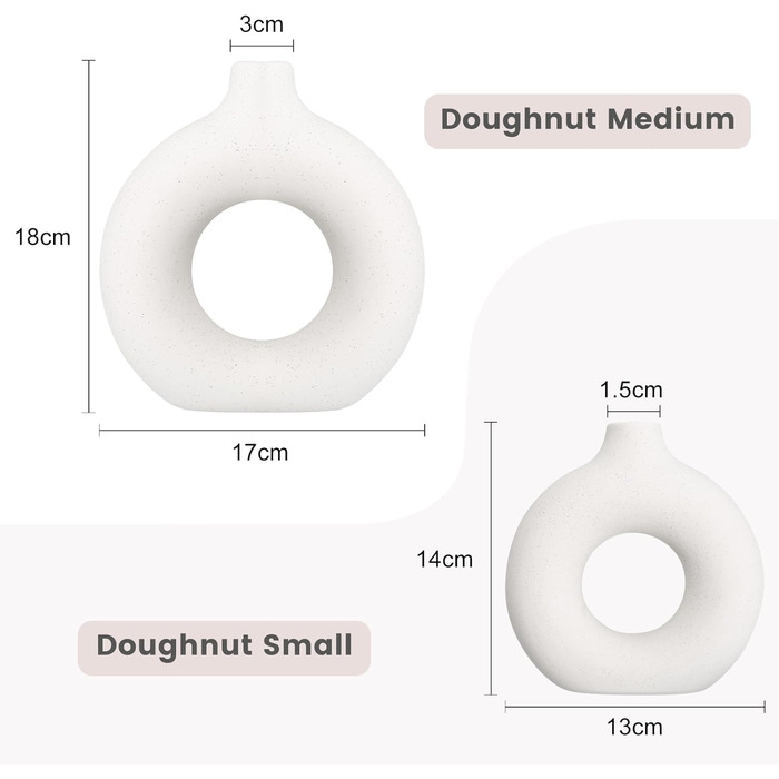 Керамічна ваза LoQuick, набір з 2 білих керамічних ваз для квітів, ваза для трави пампаси, ваза для пончиків круглої форми, сучасна ваза, вази для прикраси сухоцвітів для сервірування столу, круглі вази з килимком для декору домашнього офісу