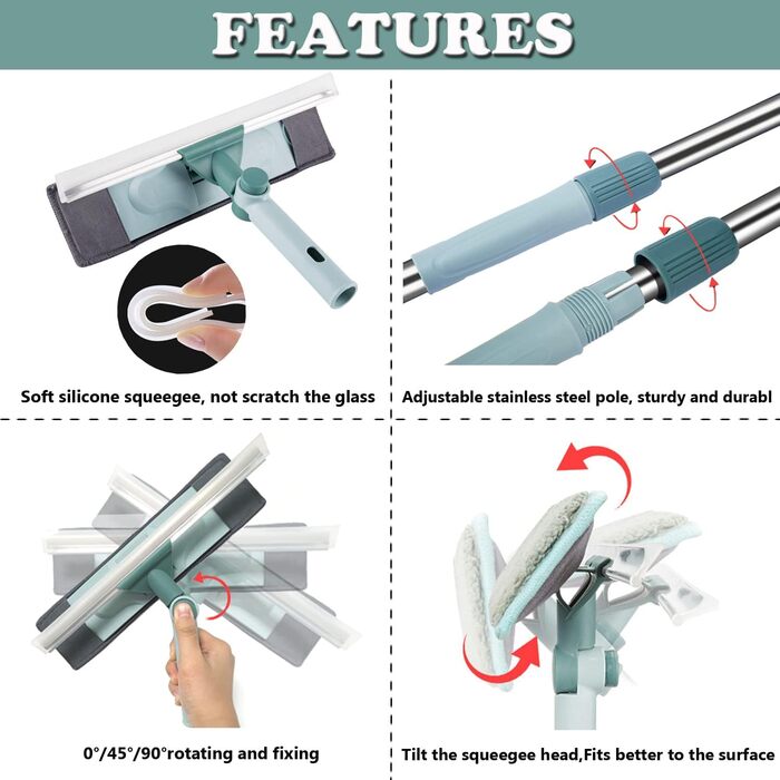 В 1 Віконний склоочисник зі змінним шарніром, віконний ракель з телескопічною ручкою від 57 до 135 см, прозора м'яка гумова губа та швидкі, ефективні чисті вікна без розводів, 2