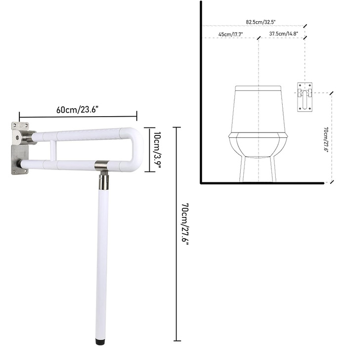 Настінна опорна ручка для людей похилого віку 60 см Туалети з ручкою для душу, складна опорна ручка Допоміжна ручка безпеки, складні нековзні поручні для настінного кріплення, ручки