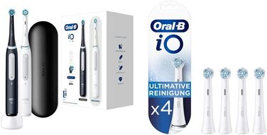 Електрична зубна щітка Oral-B iO Series 4, матова чорна/досить біла та щітки для чищення iO Ultimate, Ultimate Tooth Cleaning з технологією iO, для зубних щіток Oral-B, 4 шт. и