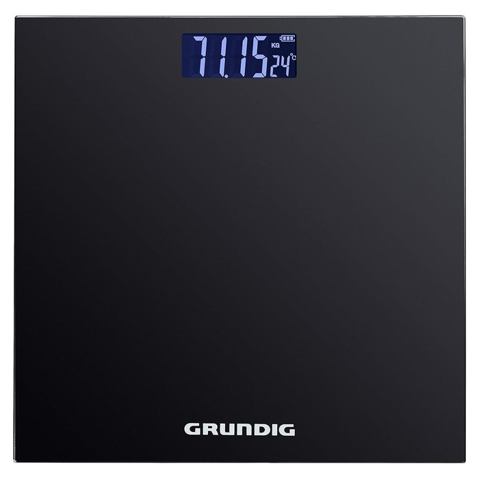 Цифрові ваги для ванної кімнати Grundig 180 кг - Ваги для тіла з градуюванням 50 грам - Ваги Людина з 2 одиницями виміру - Великий дисплей за шкалою Weigth з дисплеєм кімнатної температури - чорний