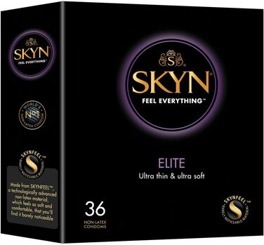 Презервативи SKYN Elite (36 шт. ) Skynfeel латексні без латексу для чоловіків, павутинка, дуже тонка та екстра м'яка коробка, чутливі, шириною 53 мм, можна використовувати з нашими мастилами ука (36 упаковок)