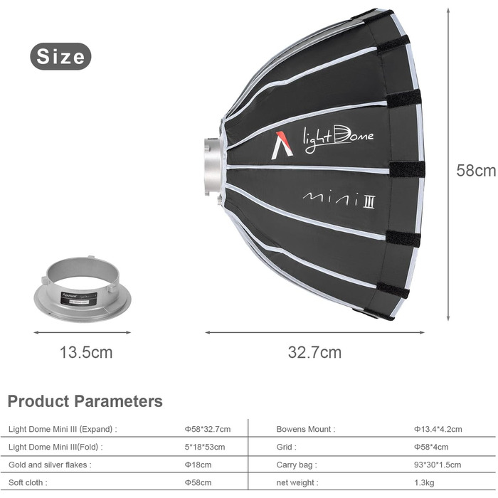 Софтбокс Aputure Light Dome Mini III для Amaran 150c 300c COB 60d/x S, 100d/x S, 200d/x S, LS C300dII, LS 600c Pro