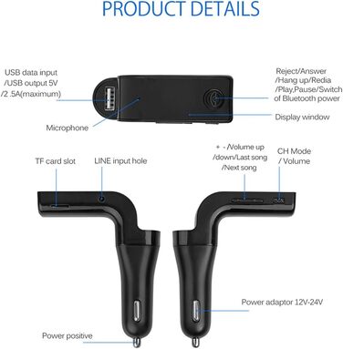 Автомобільний комплект PolarLander 4-в-1 MP3-плеєр Bluetooth-передавач без допомоги рук G7AUX модулятор SD USB LCD Автомобільні аксесуари Чорний