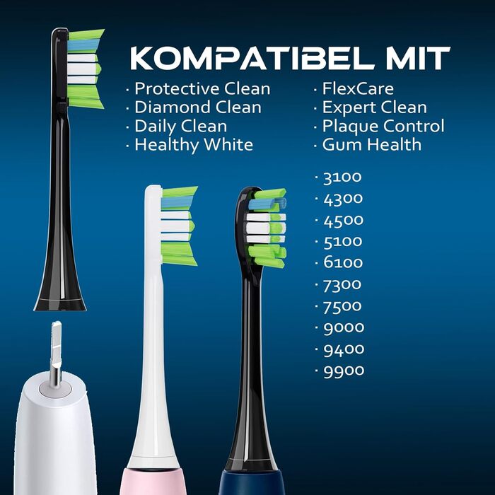 Змінні щітки AYAITEE сумісні з Philips Sonicare ProtectiveClean 4500, 4300, 3100, W-Bristles, середні насадки для алмазного чищення, насадка для зубної щітки 16 шт. , чорна/біла чорна/біла 1 шт. (16 шт. в упаковці)