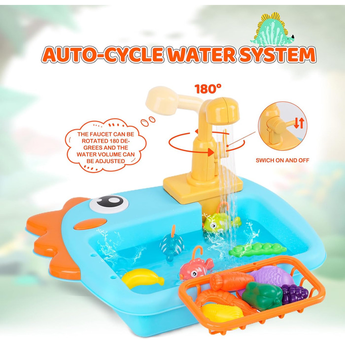 Набір іграшок для кухонної раковини з посудомийною машиною з водяним контуром і раковиною 2 в 1 дитяча іграшка рольова гра з риболовлею, ріжуча іграшка, кухонне приладдя, кран, ігрова їжа для дітей молодшого віку