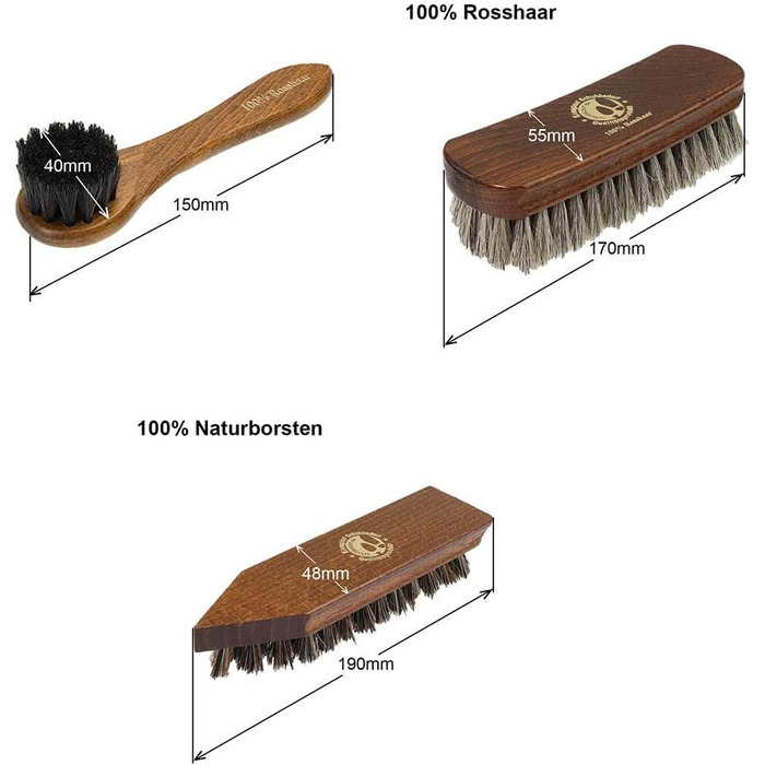 Набір для чищення взуття 9 предметів Щітка для чищення взуття Milano I Щітка з кінського волосу та надзвичайно м'яка щітка з кінського волосу для полірування I Набір щіток для взуття з кінським волоссям, набір для догляду за взуттям Made in Germany