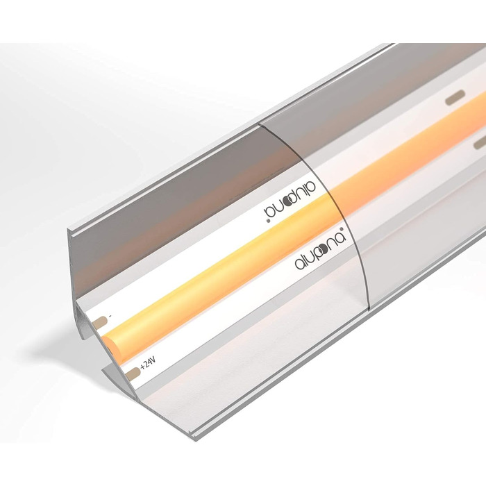 Кутовий профіль NITO алюмінієвий світлодіодний анодований Прозоре світло Voute Алюмінієвий повітропровід для світлодіодних стрічок з монтажними затискачами 2 шт. кінцеві затискачі Алюмінієвий профіль для смуг шириною до 20 мм. 1 х 2м