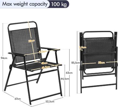 Набір Yaheetech з 2 складних стільців Садовий стілець Розкладний стілець з високою спинкою та підлокітниками Стільці для патіо Обідні стільці до 100 кг З навантаженням, чорний
