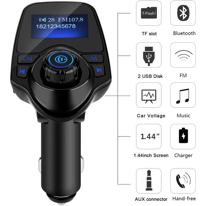 Передавач, T11 Bluetooth бездротовий MP3-плеєр гучного зв'язку FM-передавач USB-зарядний пристрій