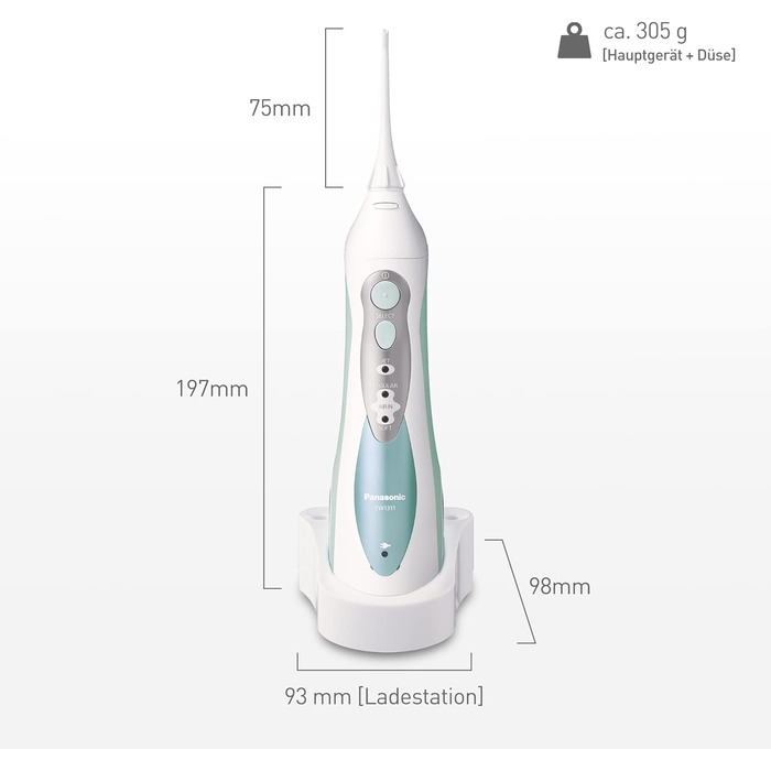 Акумуляторний іригатор для зубів Panasonic EW1311G845, Іригатор для зубів, 4 звичайні насадки, зарядна док-станція, компактний аксесуар для подорожей, білий