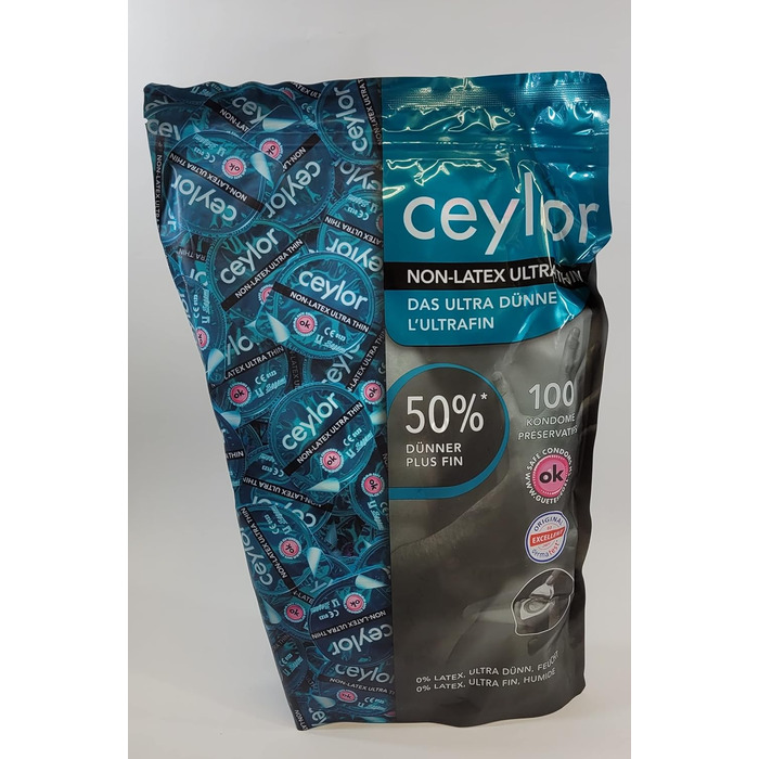 Ультратонкі презервативи Ceylor Non-Latex 100 для алергіків, гіпоалергенні та без запаху, оптова упаковка, упаковані в гігієнічний Dsli, легко відкриваються, преміум якості