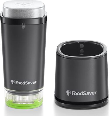 Акумуляторний ручний вакуумний пакувальник FoodSaver для запаювання харчових продуктів із зарядною станцією Міні вакуумний пакувальник з 1 контейнером для консервування та маринування та 5 вакуумними упаковувачами для зберігання свіжості VS1199 шт. Станда