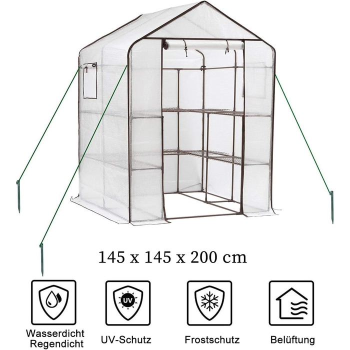 Теплична плівка Sekey XXL 200*145*145 см, Тепличні помідори для розмноження з 10 полицями, Плівкова теплиця Стайня Сад з поліетиленовим покриттям Зимостійкий, Білий