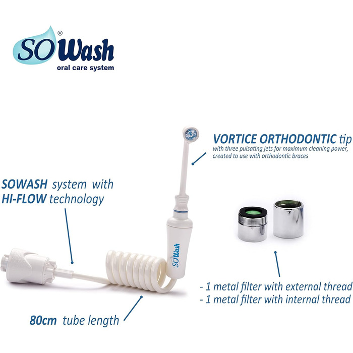 Іригатор для порожнини рота SoWash ОРТОДОНТИКА VORTICE Підключається до крана Іригатор для порожнини рота без батарейок і електрики Італійський продукт