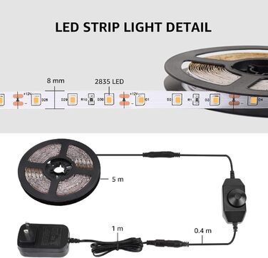 Світлодіодна стрічка тепла біла 300 світлодіодів 2 шт. и, світлодіодна стрічка 5 м, тепла біла 3000K з можливістю затемнення, 5 М світлодіодна стрічка 12 В самоклеюча, стрічка з 300 штук 2835 світлодіодів, світлодіодна стрічка з блоком живлення для прикра