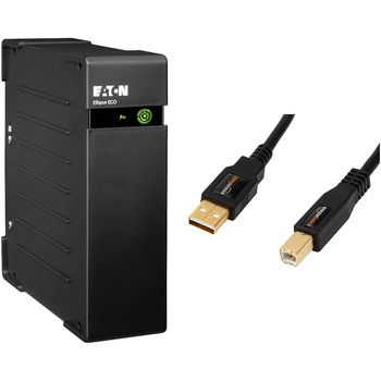 ДБЖ Eaton Ellipse ECO 650 USB DIN - автономне джерело безперебійного живлення (ДБЖ) і основи Storeo, кабель USB 2.0, сумісний з принтером, від типу A до типу B, з позолоченими роз'ємами, 3 м, чорний