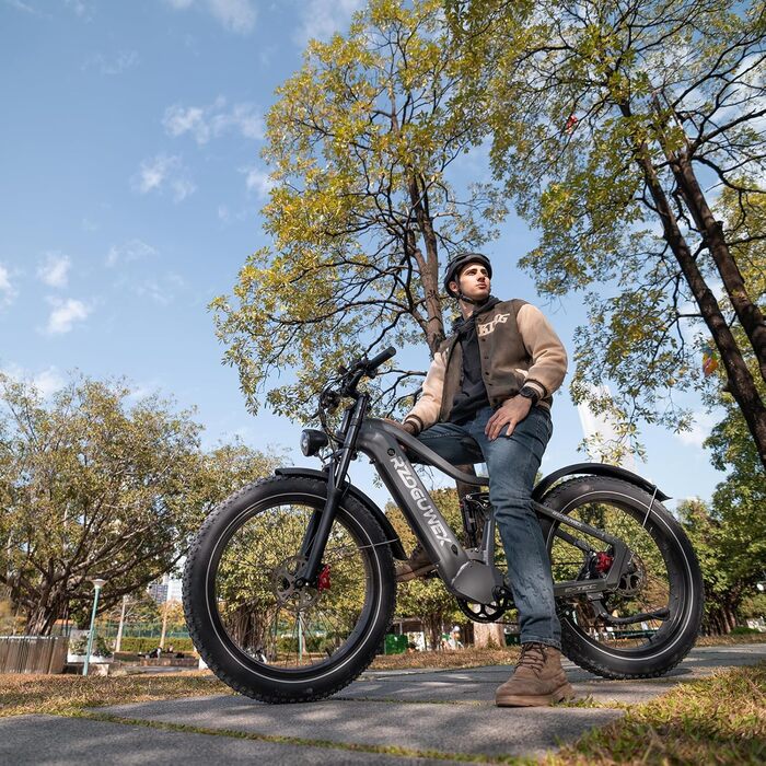 Електричний велосипед RZOGUWEX, 26-дюймовий позашляховий EBIKE для дорослих зі знімним літій-іонним акумулятором 48 В 25 Ач, 7 передачами з подвійними амортизаторами та подвійним гідравлічним дисковим гальмом (чорний)