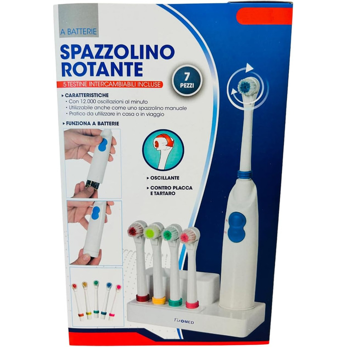 Електрична зубна щітка з 5 насадками, обертова зубна щітка з 5 насадками, електрична, роторна, з основою щітки, 12 000 вібрацій на хвилину, набір зубної щітки з 5 тестами