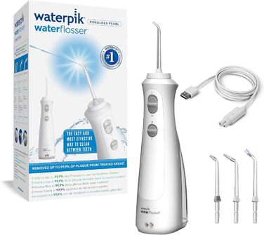 Акумуляторний іригатор для порожнини рота Waterpik, акумуляторний, електричний засіб для чищення зубів, ідеально підходить для видалення нальоту, подорожей або дому - білий