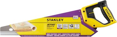 Тонка ручна пила Stanley JetCut 2-15-595 довжиною 450 мм пила для дерева, пластику, ламінату з рукояткою з двох матеріалів, покращеною зубчастістю та упором 45/90 для точного пиляння Точна ручна пила 450 мм