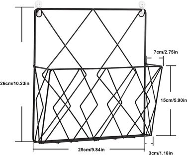 Тримач для газет для настінної стійки для журналів металевий, сучасна стійка для журналів для підвішування з 2 гачками для журналів, книг та офісних документів (чорний)