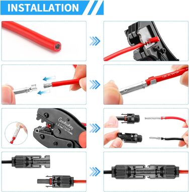Набір інструментів для обтиску сонячної батареї для фотоелектричного кабелю сонячної панелі 2,5/4/6 мм, обтискний інструмент інструмент для зачистки дроту 10 пар штекера для сонячного кабелю 10 пар штекерів для сонячної вилки 2 шт. гайковий ключ для соняч